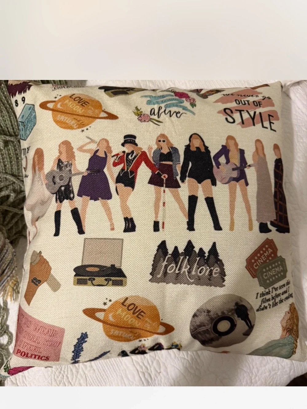 Decorative Music-Themed Accent Pillow in Cream and Purple-Taylor swift pillow